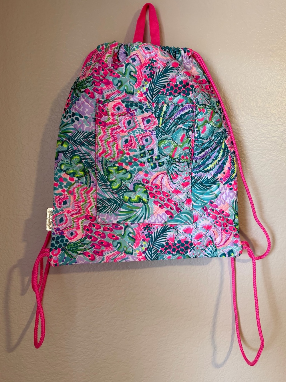 Lilly Pulitzer Multi Banana Split Quilted Drawstring Backpack Tropical Print Bag